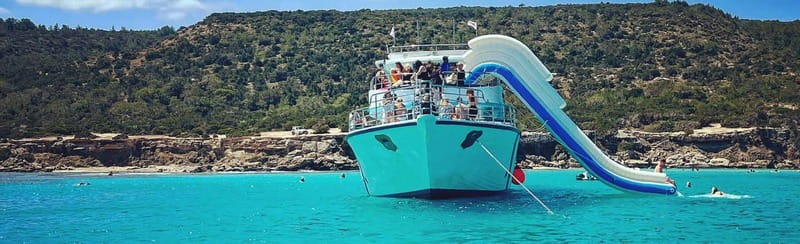 FROM LATCHI: Blue Lagoon Akamas Cruise - large water slide - Should you book the Blue Lagoon cruise?