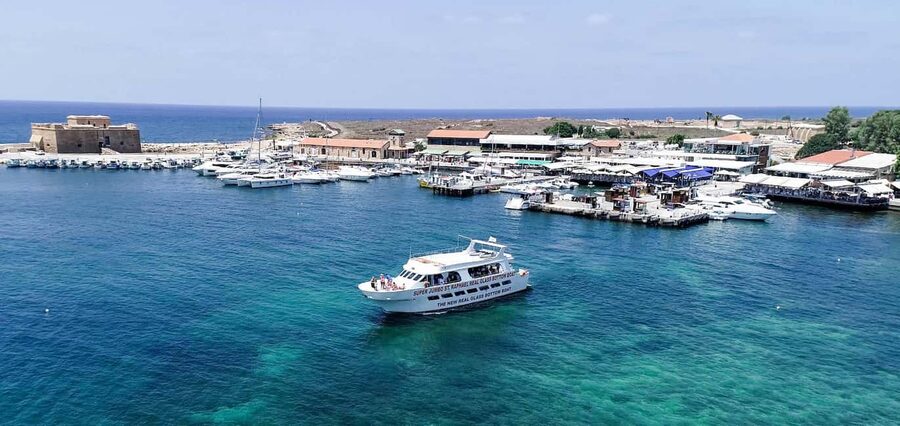 FROM PAPHOS: 1.5 HRS Glass Bottom Boat Cruise with swimming - Leaving Paphos Harbour for the 90-minute cruise