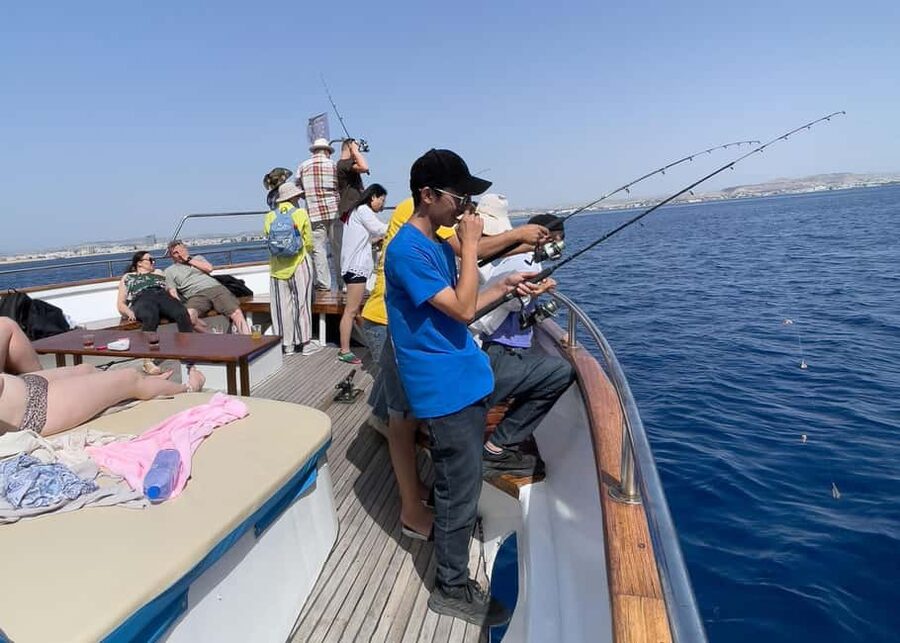 Larnaca: Relaxing Cruise with Fishing and BBQ Lunch - Swimming, snorkeling, and the airport view