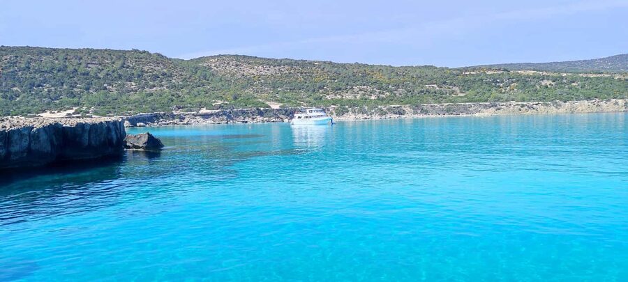 Pafos,Blue Lagoon,Latchi,day trip, coach boat+waterslide. - Boarding at Latchi fishing harbor
