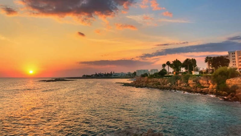 Protaras: Blue Lagoon, Sea Caves and Turtle Cove Sunset Trip - Cape Greco sea caves and Lover’s Bridge